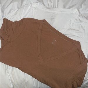 Brown and White V-Neck Women's Top